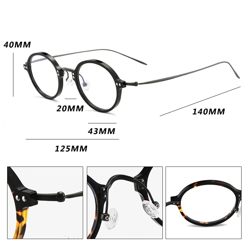 Gatenac Unisex Full Rim Round Acetate Titanium Frame Eyeglasses Gxyj546 Full Rim Gatenac