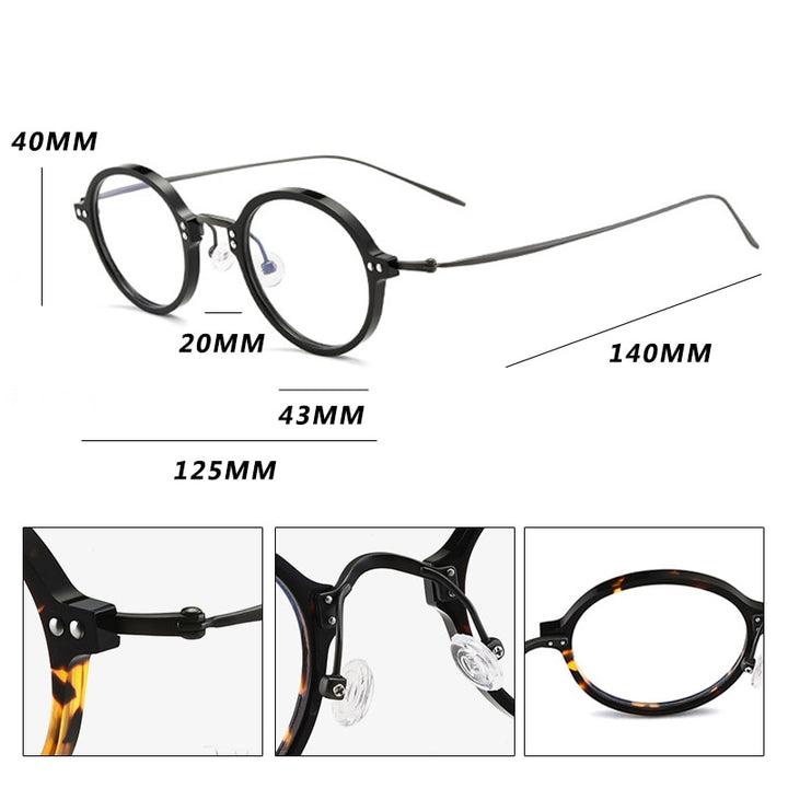 Gatenac Unisex Full Rim Round Acetate Titanium Frame Eyeglasses Gxyj546 Full Rim Gatenac