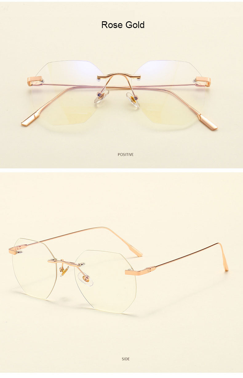 Hotony Men's Rimless Polygon Alloy Frame Spring Hinge Eyeglasses 6213 Rimless Hotony