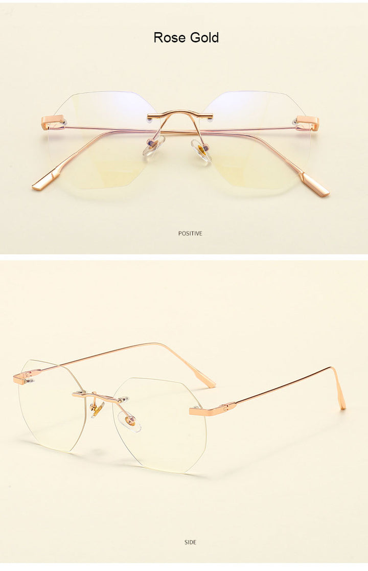 Hotony Men's Rimless Polygon Alloy Frame Spring Hinge Eyeglasses 6213 Rimless Hotony