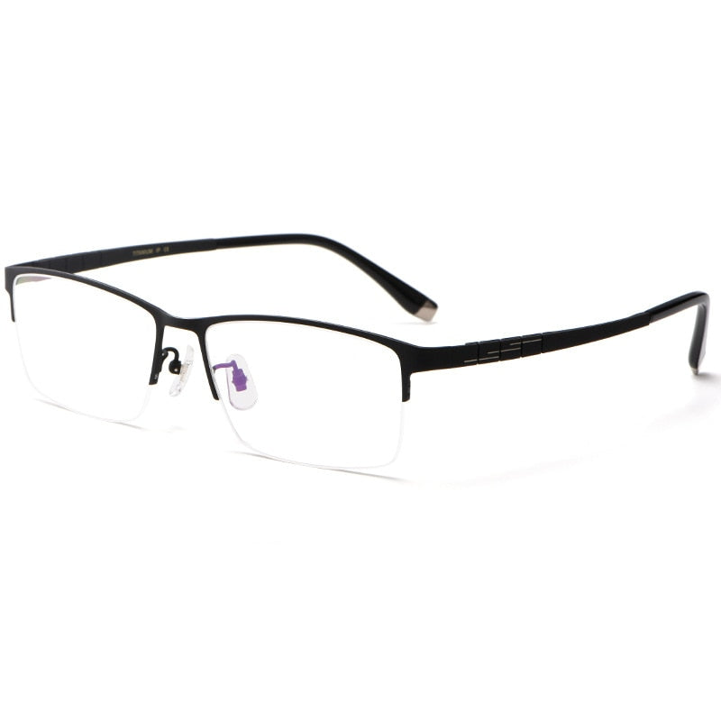 Yimaruili Men's Semi Rim Titanium Rectangular Frame Eyeglasses HT0186 Semi Rim Yimaruili Eyeglasses Black