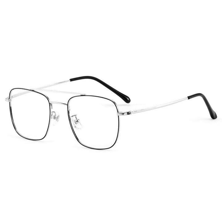 Handoer Unisex Full Rim Irregular Square Titanium Double Bridge Eyeglasses 86067 Full Rim Handoer black silver