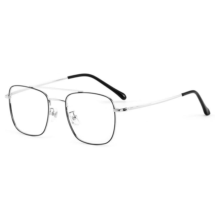 Handoer Unisex Full Rim Irregular Square Titanium Double Bridge Eyeglasses 86067 Full Rim Handoer black silver  
