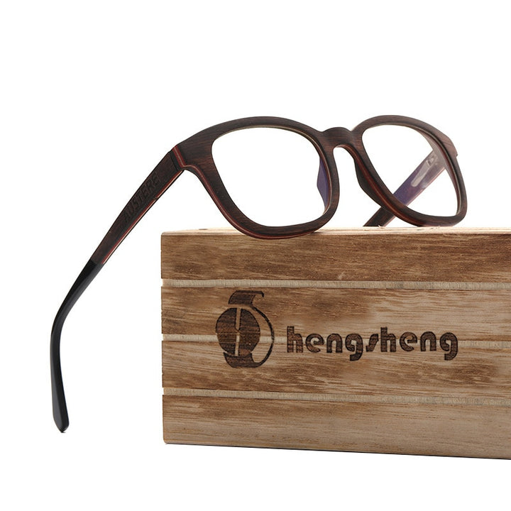 Hdcrafter Unisex Full Rim Square Wood Eyeglasses 56367 Full Rim Hdcrafter Eyeglasses