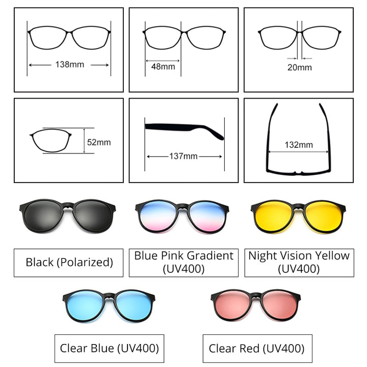 Ralferty Unisex Full Rim Round Polycarbonate Eyeglasses Clip On Sunglasses 2231 With Clip Ons Ralferty