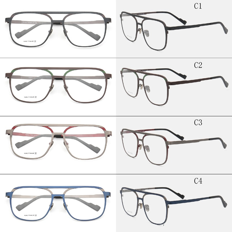 Muzz Unisex Full Rim Square Double Bridge Titanium Frame Eyeglasses T7036 Full Rim Muzz