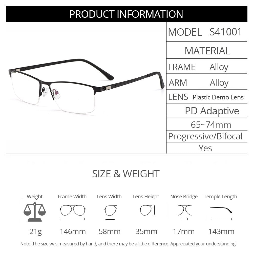 Gmei Men's Semi Rim Square Titanium Alloy Eyeglasses S41001 Semi Rim Gmei Optical