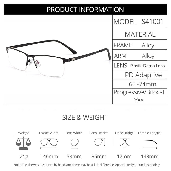 Gmei Men's Semi Rim Square Titanium Alloy Eyeglasses S41001 Semi Rim Gmei Optical