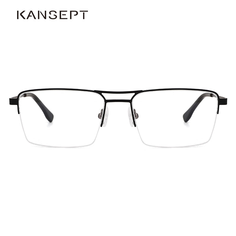 Kansept Men's Semi Rim Square Double Bridge Stainless Steel Frame Eyeglasses Me2360 Semi Rim Kansept