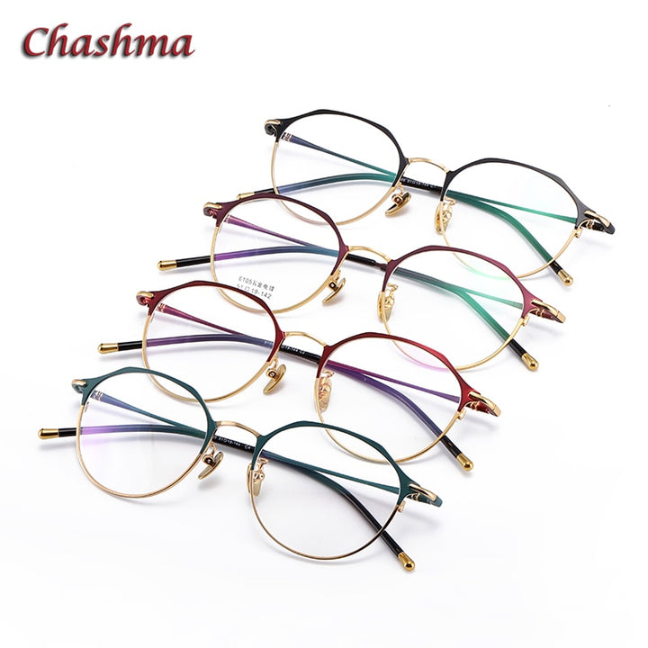 Chashma Ochki Unisex Full Rim Irregular Round Titanium Eyeglasses 6105 Full Rim Chashma Ochki