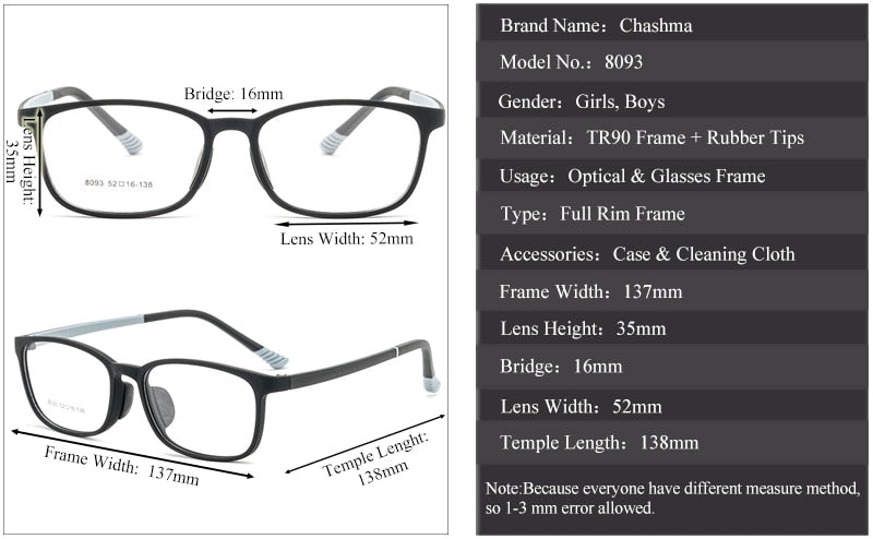 Chashma Ottica Children's Unisex Full Rim Square Tr 90 Titanium Eyeglasses 8093 Full Rim Chashma Ottica
