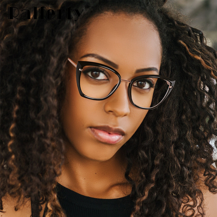 Ralferty Women's Eyeglasses Cat Eye TR90 Anti Blue Light D605 Full Rim Ralferty