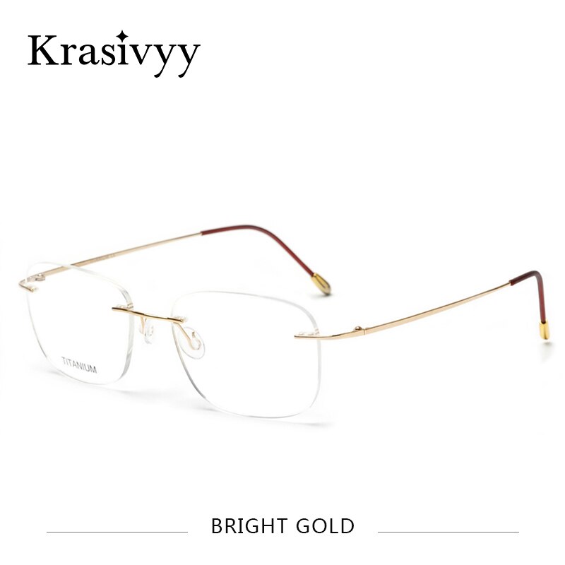 Krasivyy Unisex Rimless Square Titanium Eyeglasses Kr6010 Rimless Krasivyy Bright Gold