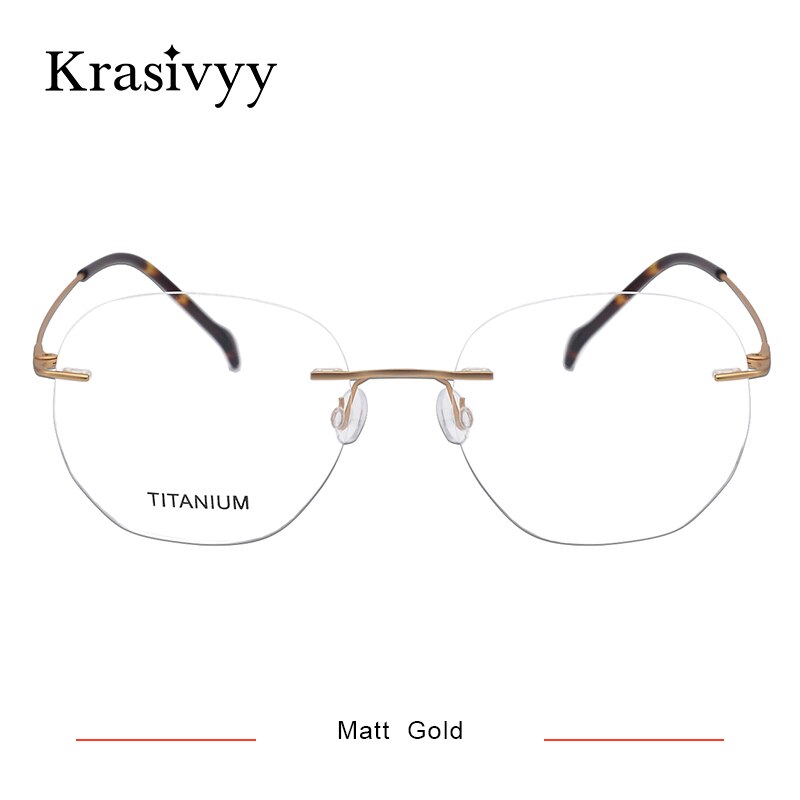 Krasivyy Unisex Rimless Irregular Round Screwless Titanium Eyeglasses Kr5010 Rimless Krasivyy Matt Gold China