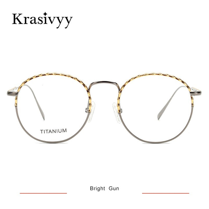 Krasivyy Women's Full Rim Round Titanium Eyeglasses Kr16037 Full Rim Krasivyy Bright Gun  