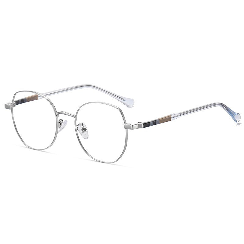 Hotony Unisex Full Rim Irregular Square Alloy Acetate Eyeglasses 1920 Full Rim Hotony Silver