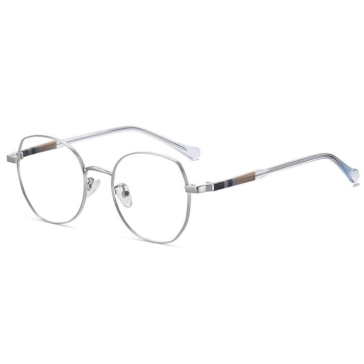 Hotony Unisex Full Rim Irregular Square Alloy Acetate Eyeglasses 1920 Full Rim Hotony Silver
