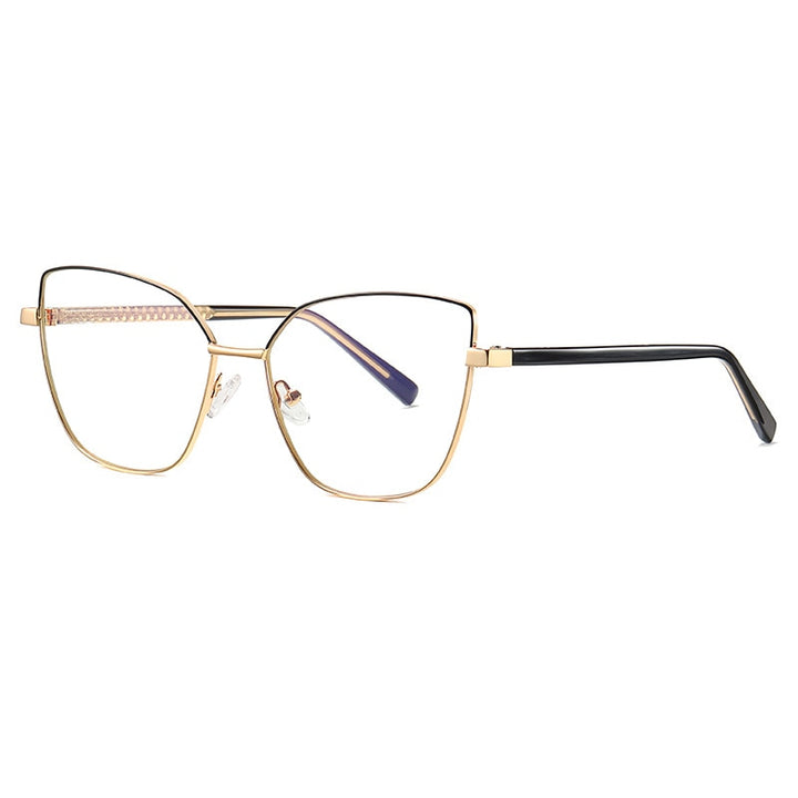 CCspace Unisex Full Rim Square Cat Eye Alloy Frame Eyeglasses 49081 Full Rim CCspace C2Gold-Black