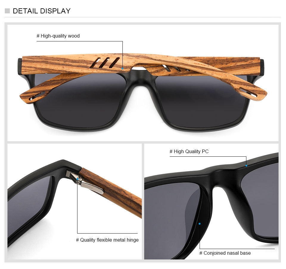Yimaruili Unisex Full Rim Rectangular Wooden Frame Polarized Lens Sunglasses 8016 Sunglasses Yimaruili Sunglasses