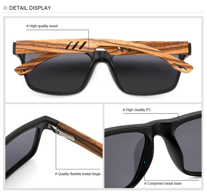 Yimaruili Unisex Full Rim Rectangular Wooden Frame Polarized Lens Sunglasses 8016 Sunglasses Yimaruili Sunglasses