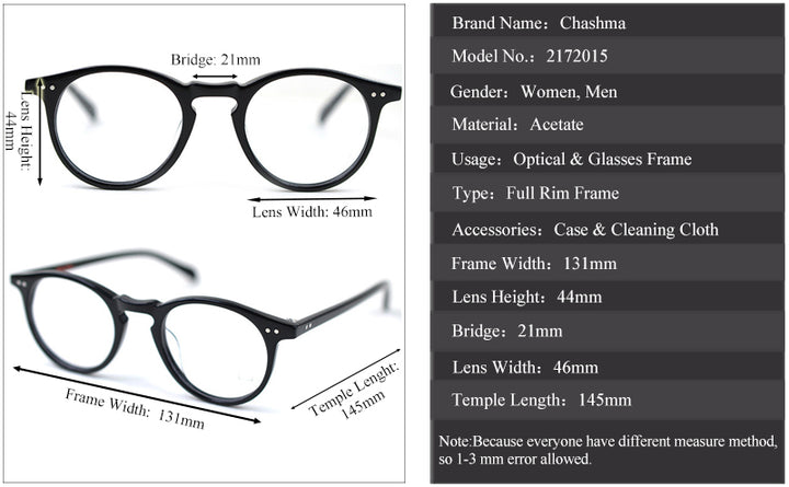 Chashma Men's Full Rim Round Acetate Frame Eyeglasses 2172015 Full Rim Chashma