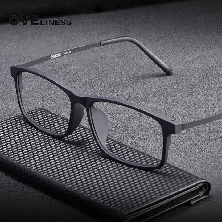 Oveliness Unisex Full Rim Square Ultem Resin Titanium Eyeglasses Ol20p99 Full Rim Oveliness