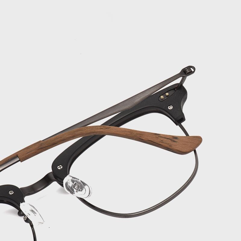 Hdcrafter Men's Full Rim Round Wood Alloy Frame Eyeglasses 8057 Full Rim Hdcrafter Eyeglasses
