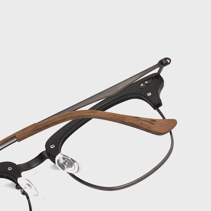 Hdcrafter Men's Full Rim Round Wood Alloy Frame Eyeglasses 8057 Full Rim Hdcrafter Eyeglasses