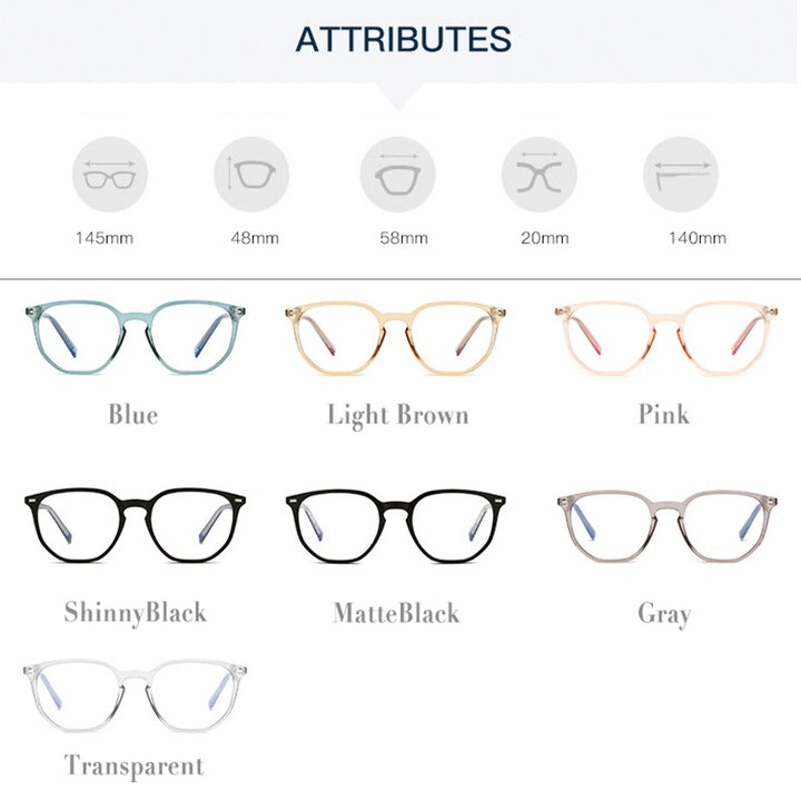 Handoer Unisex Full Rim Round Square Tr 90 Eyeglasses 203 Full Rim Handoer