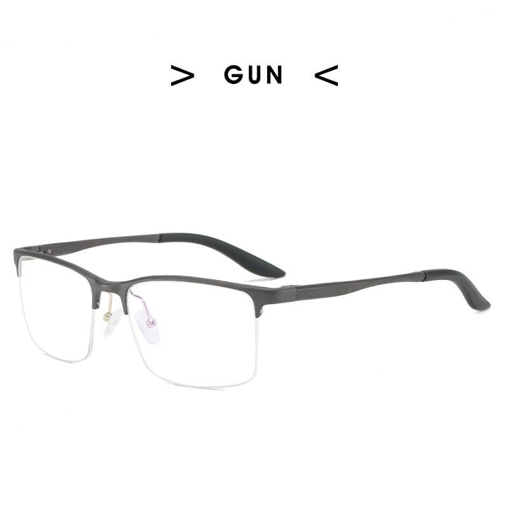 Hdcrafter Men's Semi Rim Square TR 90 Titanium Frame Eyeglasses P6325 Semi Rim Hdcrafter Eyeglasses Gun