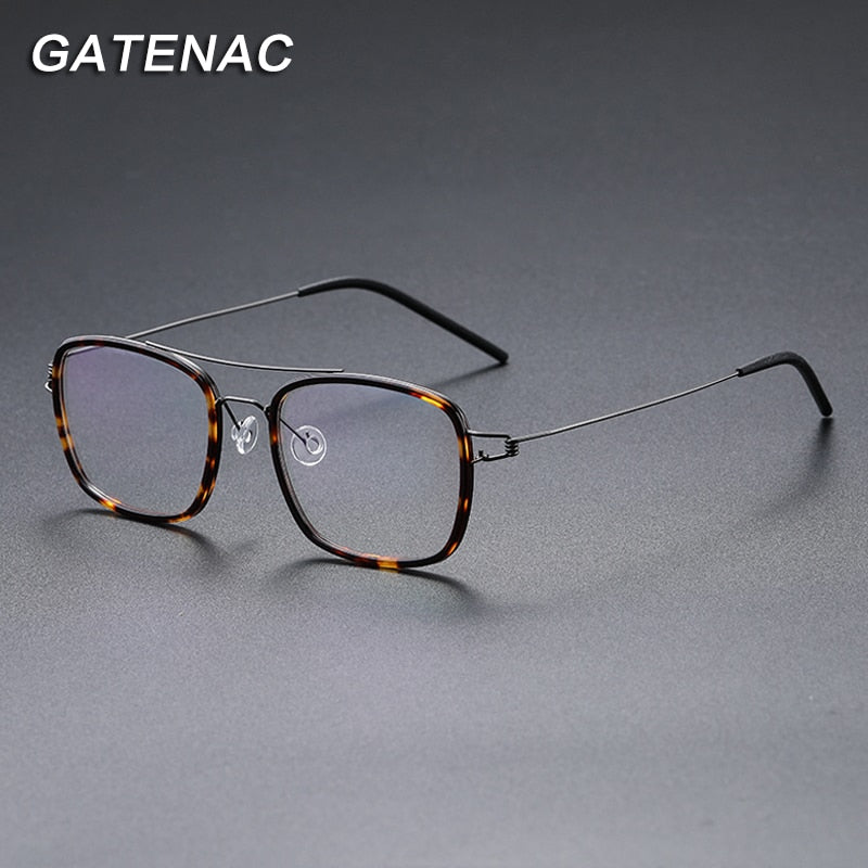 Gatenac Unisex Full Rim Square Titanium Alloy Screwless Double Bridge Frame Eyeglasses Gxyj690 Full Rim Gatenac