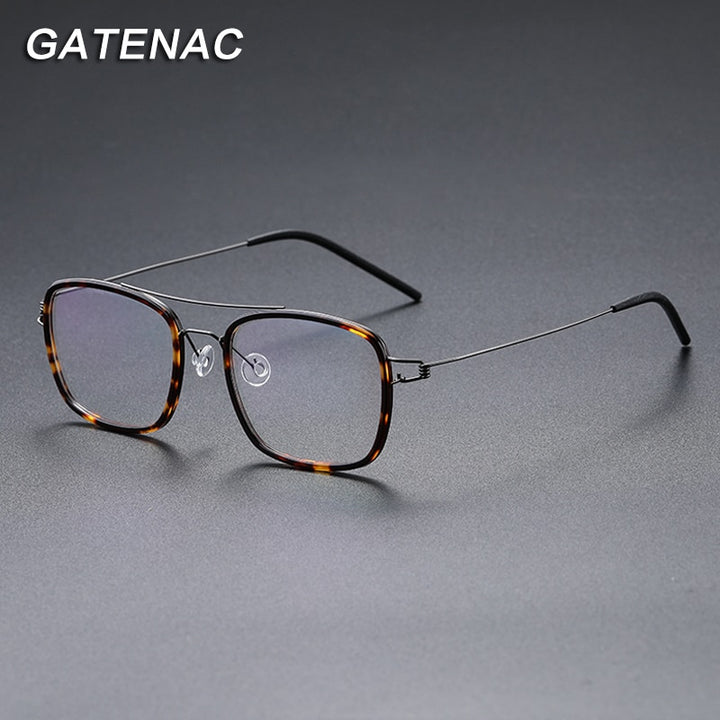 Gatenac Unisex Full Rim Square Titanium Alloy Screwless Double Bridge Frame Eyeglasses Gxyj690 Full Rim Gatenac