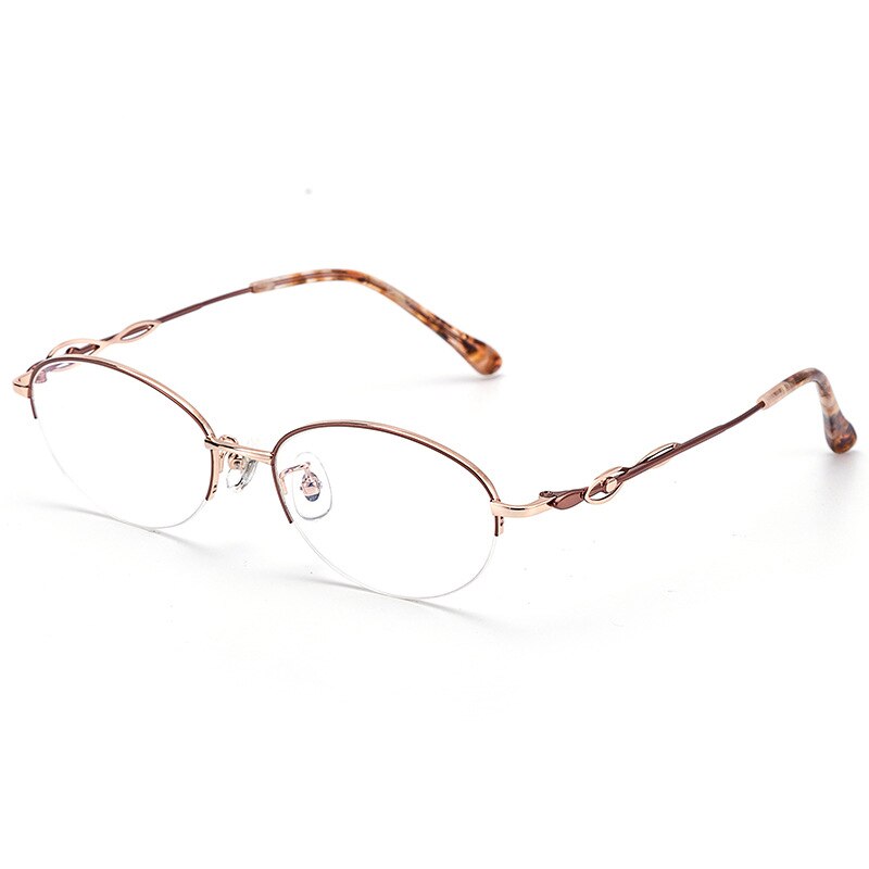 Women's Oval Semi Rim Alloy Eyeglasses Yy1128 Semi Rim Bclear Brown rose gold