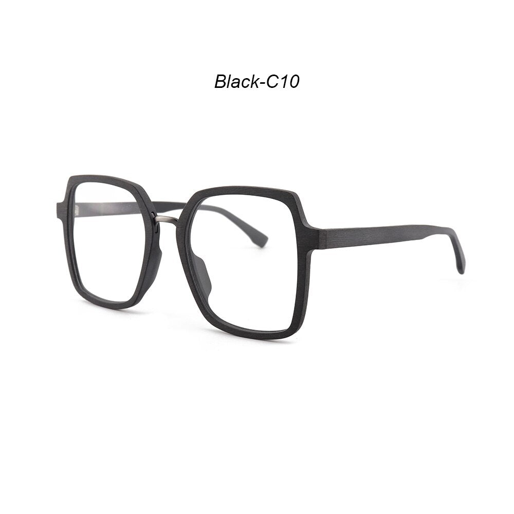 Hdcrafter Unisex Full Rim Polygonal Wood Frame Eyeglasses 6109 Full Rim Hdcrafter Eyeglasses Black-C10
