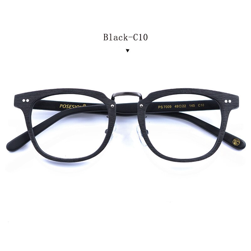 Hdcrafter Men's Full Rim Square Round Wood Alloy Acetate Frame Eyeglasses Ps7009 Full Rim Hdcrafter Eyeglasses Black-C10
