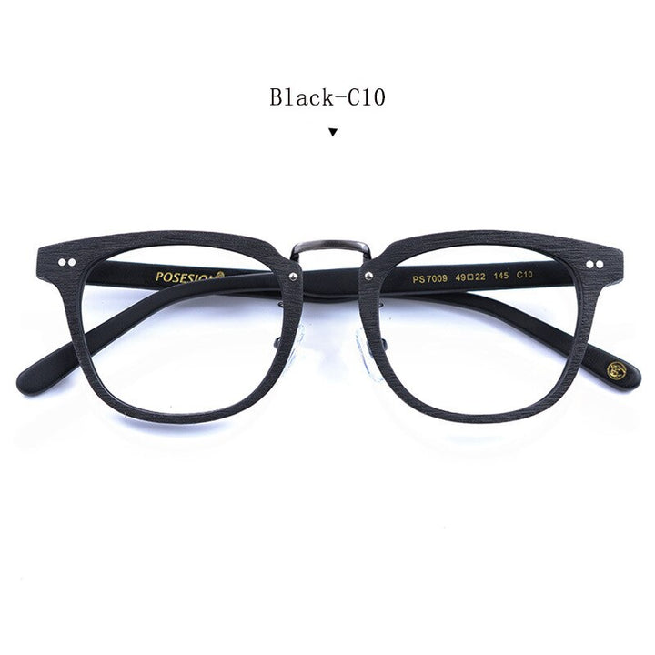 Hdcrafter Men's Full Rim Square Round Wood Alloy Acetate Frame Eyeglasses Ps7009 Full Rim Hdcrafter Eyeglasses Black-C10