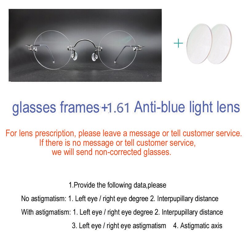 Unisex Handcrafted Round Rimless Steel Frame Eyeglasses Customizable Lenses Rimless Yujo C2 China 