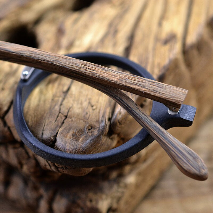 Hdcrafter Men's Full Rim Round Metal Wood Frame Eyeglasses Ps6084 Full Rim Hdcrafter Eyeglasses
