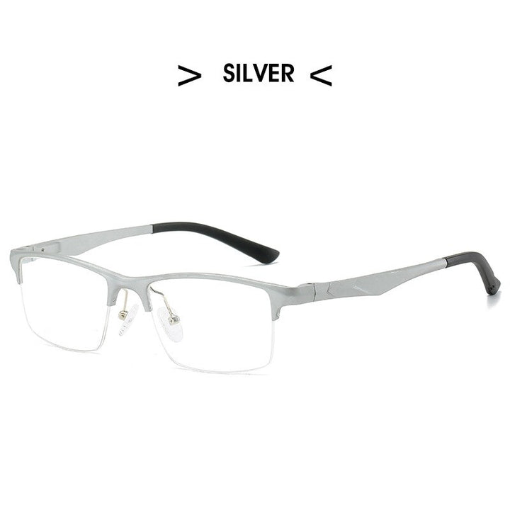 Hdcrafter Men's Semi Rim Square Titanium Alloy Frame Eyeglasses P6329 Semi Rim Hdcrafter Eyeglasses Silver