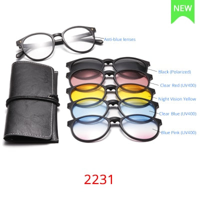 Ralferty Magnet Sunglasses Men Women Luxury Brand Polarized Uv400 5 In 1 Clip On Grade Glasses Frame With Clip Ons Ralferty 2231 (Anti-blue)