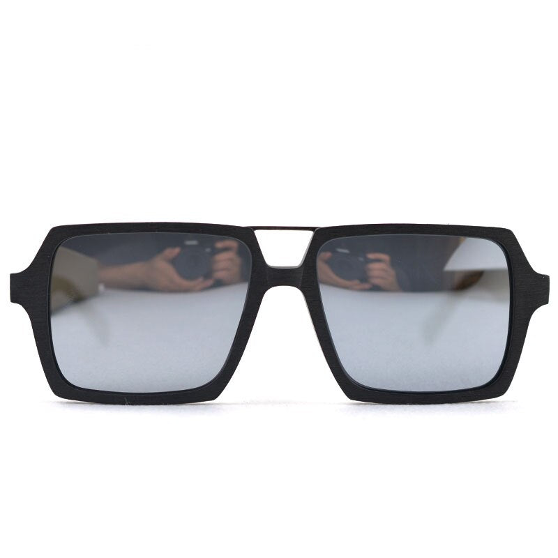 Hdcrafter Men's Full Rim Double Bridge Square Frame Polarized Wood Sunglasses Pd90161 Sunglasses HdCrafter Sunglasses