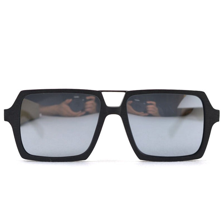 Hdcrafter Men's Full Rim Double Bridge Square Frame Polarized Wood Sunglasses Pd90161 Sunglasses HdCrafter Sunglasses