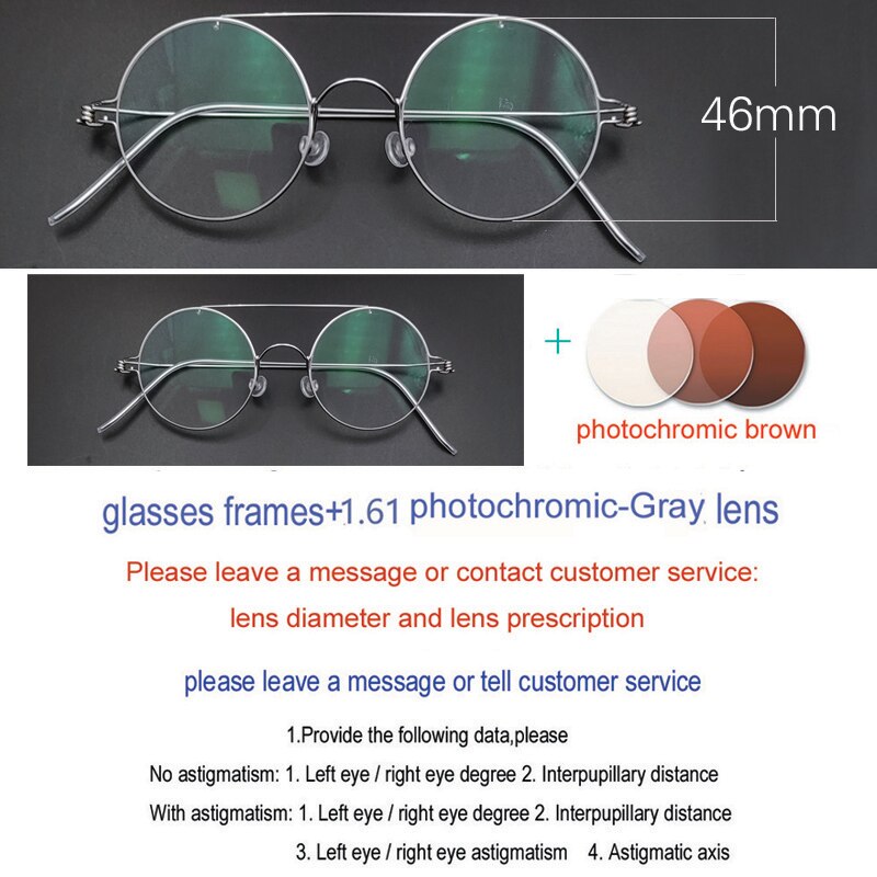 Yujo Unisex Full Rim Stainless Steel Round Double Bridge Eyeglasses Y023 Full Rim Yujo Photosensitive Brown China