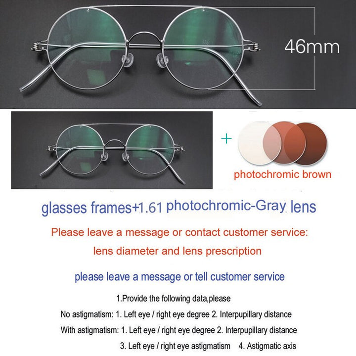 Yujo Unisex Full Rim Stainless Steel Round Double Bridge Eyeglasses Y023 Full Rim Yujo Photosensitive Brown China