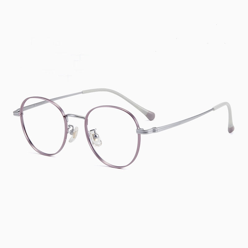 Yimaruili Unisex Full Rim Round Titanium Frame Eyeglasses T8805 Full Rim Yimaruili Eyeglasses Purple Silver