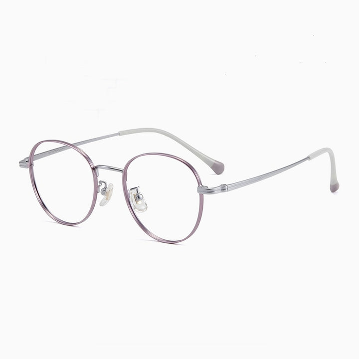 Yimaruili Unisex Full Rim Round Titanium Frame Eyeglasses T8805 Full Rim Yimaruili Eyeglasses Purple Silver