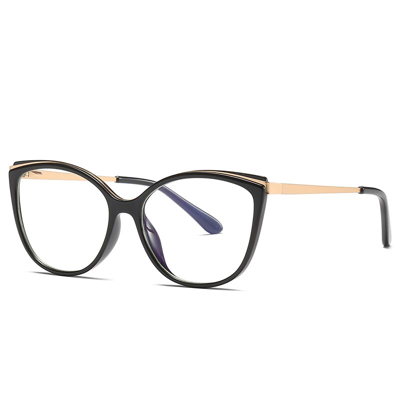 Hotochki Women's Full Rim Cat Eye Alloy Acetate Frame Eyeglasses 2052 Full Rim Hotochki black