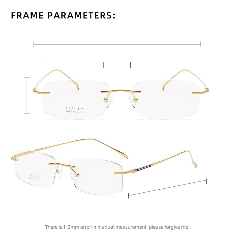 Zirosat 9083 Men's Eyeglasses Titanium Rimless Diamond Trimmed Rimless Zirosat