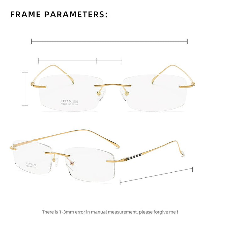 Zirosat 9083 Men's Eyeglasses Titanium Rimless Diamond Trimmed Rimless Zirosat