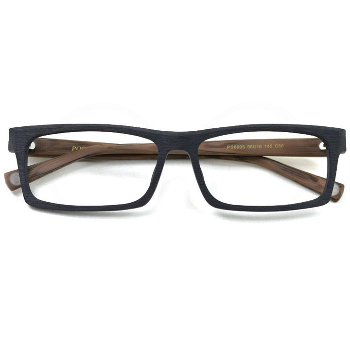 Hdcrafter Men's Full Rim Rectangle Wood Frame Eyeglasses Ps8005 Full Rim Hdcrafter Eyeglasses